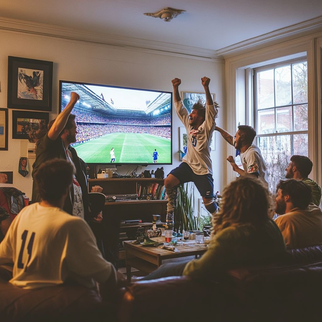  Man enjoying live sports on an IPTV-powered smart TV