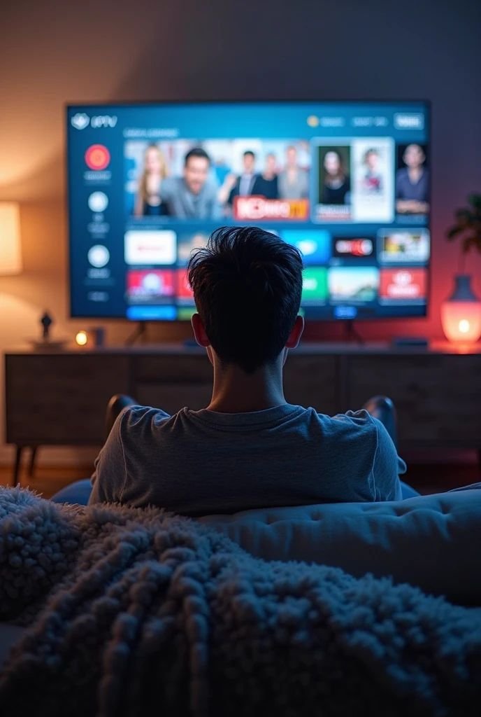 Man enjoying live sports on an IPTV-powered smart TV